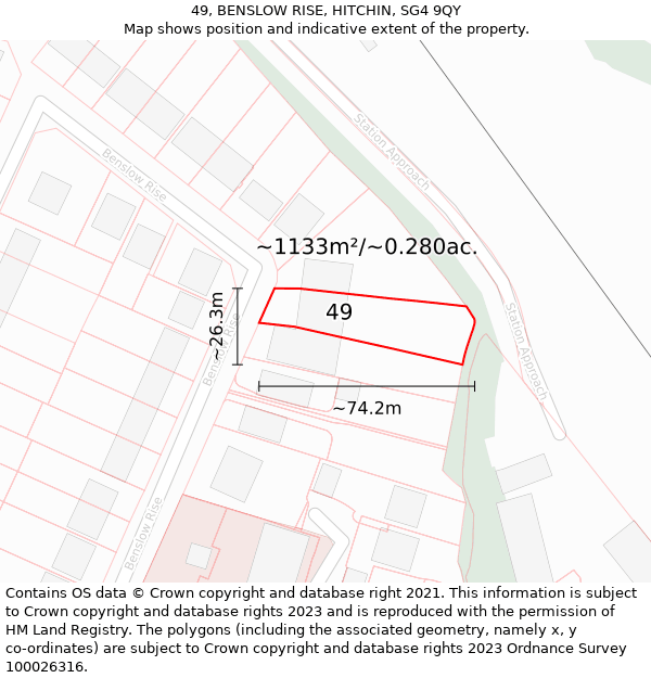 49, BENSLOW RISE, HITCHIN, SG4 9QY: Plot and title map