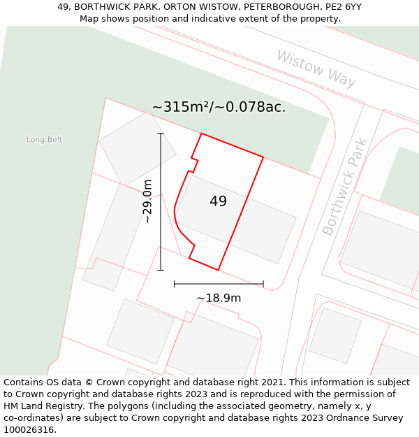 49, BORTHWICK PARK, ORTON WISTOW, PETERBOROUGH, PE2 6YY: Plot and title map