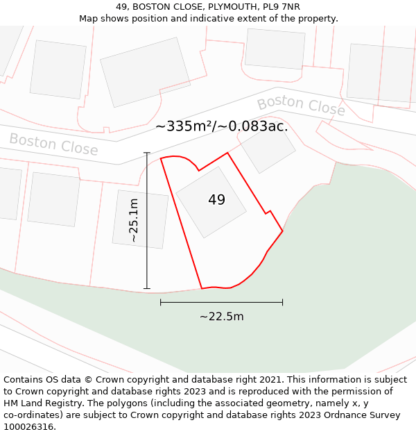 49, BOSTON CLOSE, PLYMOUTH, PL9 7NR: Plot and title map