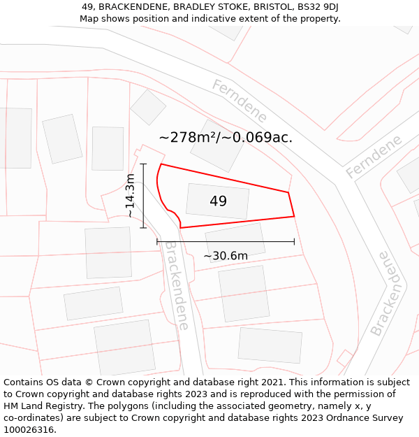 49, BRACKENDENE, BRADLEY STOKE, BRISTOL, BS32 9DJ: Plot and title map