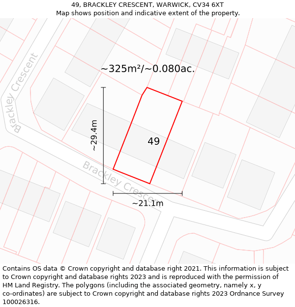 49, BRACKLEY CRESCENT, WARWICK, CV34 6XT: Plot and title map