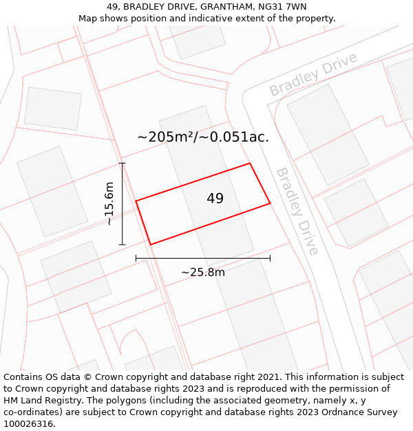 49, BRADLEY DRIVE, GRANTHAM, NG31 7WN: Plot and title map