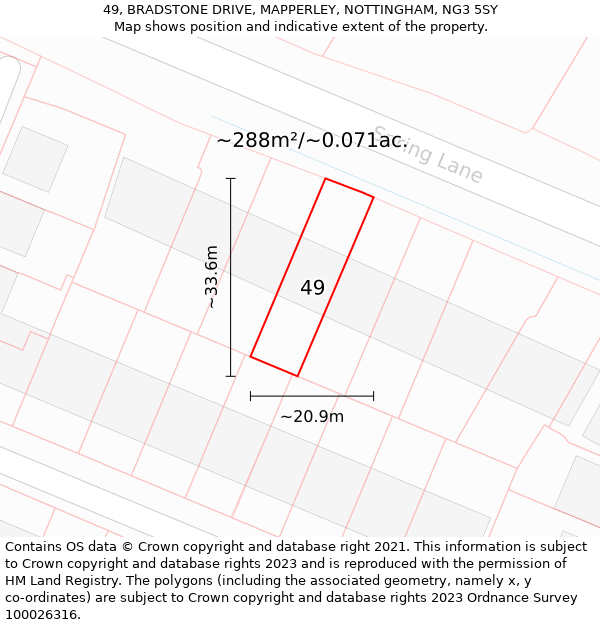 49, BRADSTONE DRIVE, MAPPERLEY, NOTTINGHAM, NG3 5SY: Plot and title map