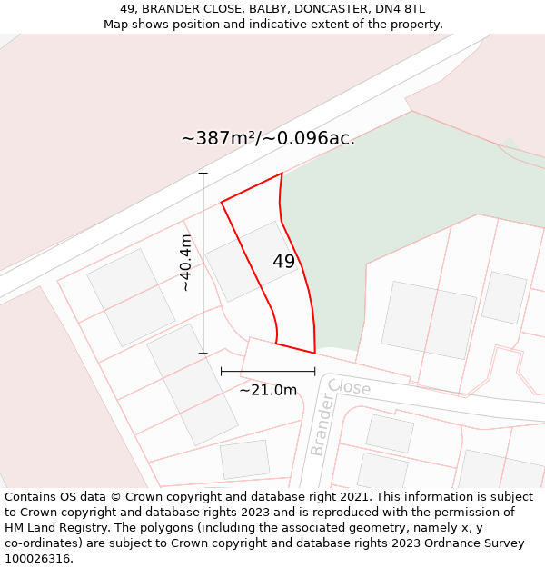 49, BRANDER CLOSE, BALBY, DONCASTER, DN4 8TL: Plot and title map