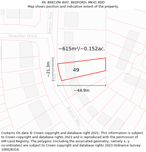 49, BRECON WAY, BEDFORD, MK41 8DD: Plot and title map