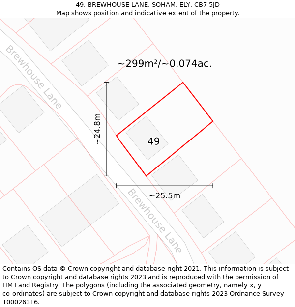 49, BREWHOUSE LANE, SOHAM, ELY, CB7 5JD: Plot and title map