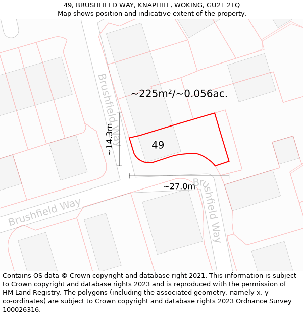 49, BRUSHFIELD WAY, KNAPHILL, WOKING, GU21 2TQ: Plot and title map
