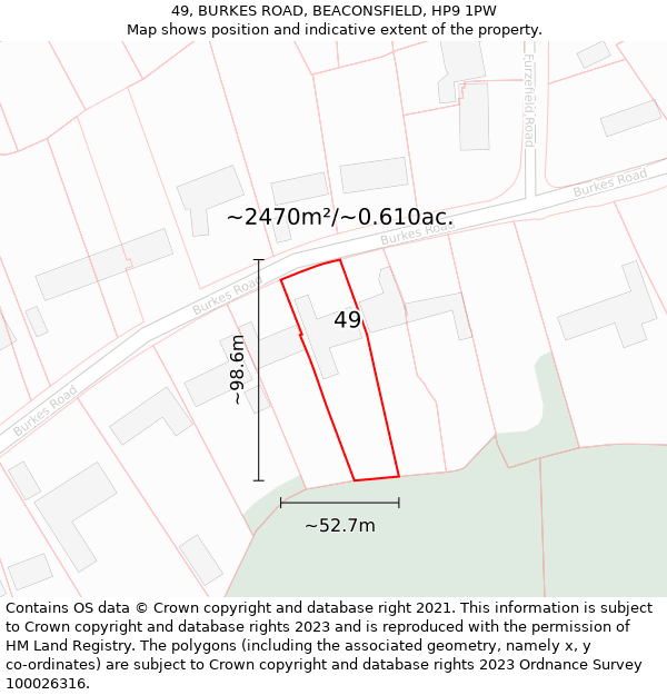 49, BURKES ROAD, BEACONSFIELD, HP9 1PW: Plot and title map