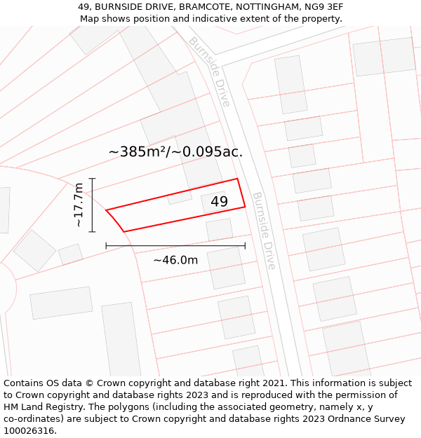 49, BURNSIDE DRIVE, BRAMCOTE, NOTTINGHAM, NG9 3EF: Plot and title map