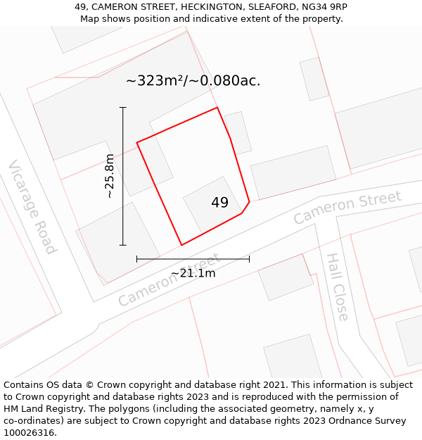 49, CAMERON STREET, HECKINGTON, SLEAFORD, NG34 9RP: Plot and title map