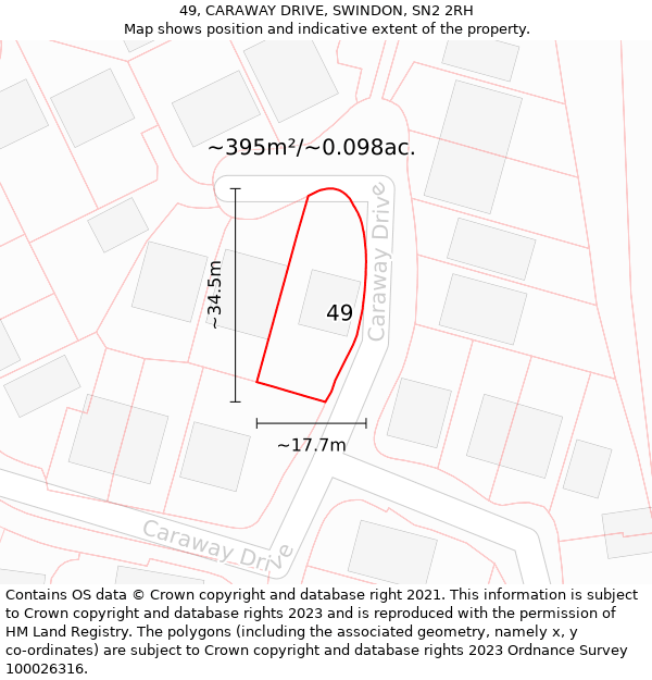 49, CARAWAY DRIVE, SWINDON, SN2 2RH: Plot and title map