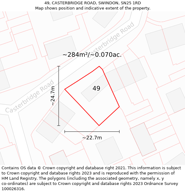 49, CASTERBRIDGE ROAD, SWINDON, SN25 1RD: Plot and title map