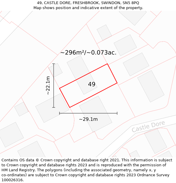 49, CASTLE DORE, FRESHBROOK, SWINDON, SN5 8PQ: Plot and title map