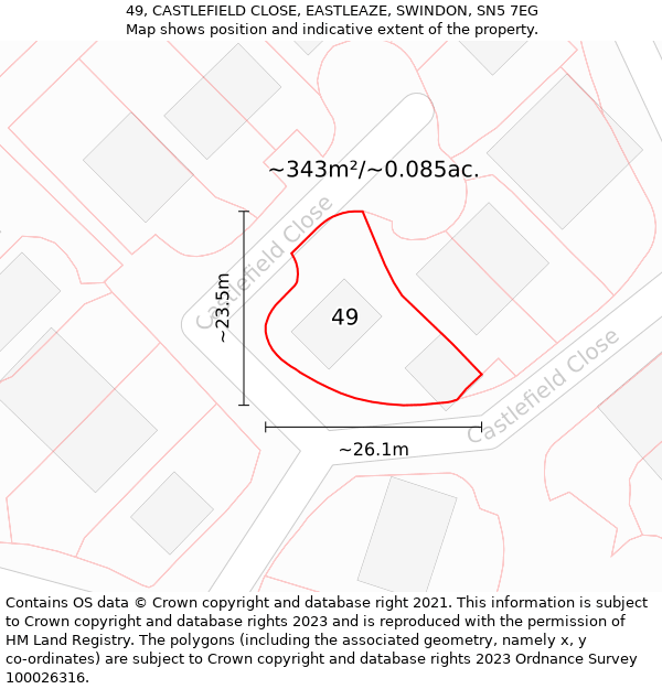 49, CASTLEFIELD CLOSE, EASTLEAZE, SWINDON, SN5 7EG: Plot and title map