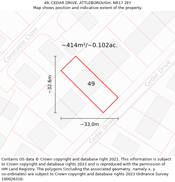 49, CEDAR DRIVE, ATTLEBOROUGH, NR17 2EY: Plot and title map