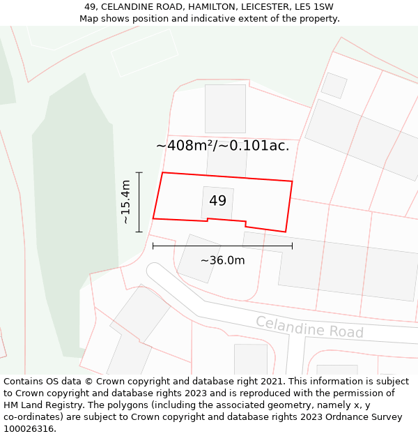 49, CELANDINE ROAD, HAMILTON, LEICESTER, LE5 1SW: Plot and title map