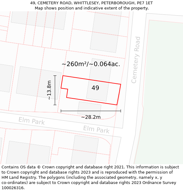 49, CEMETERY ROAD, WHITTLESEY, PETERBOROUGH, PE7 1ET: Plot and title map