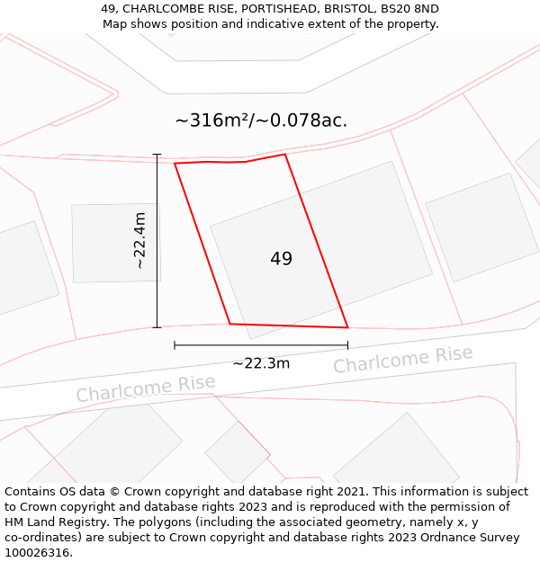 49, CHARLCOMBE RISE, PORTISHEAD, BRISTOL, BS20 8ND: Plot and title map