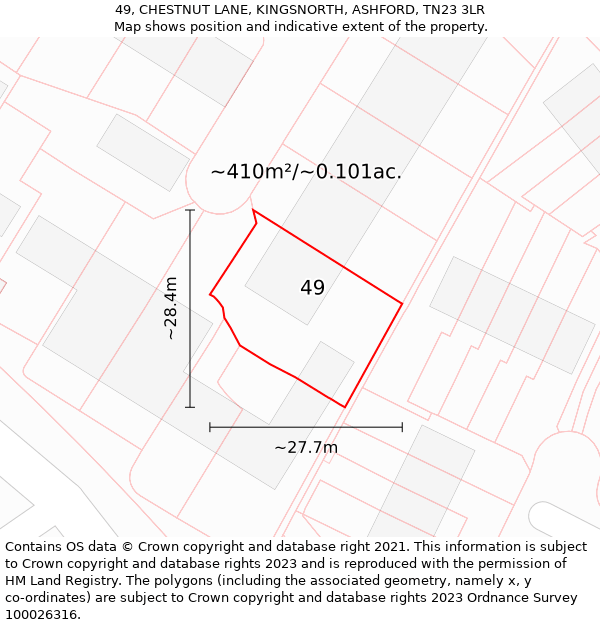 49, CHESTNUT LANE, KINGSNORTH, ASHFORD, TN23 3LR: Plot and title map