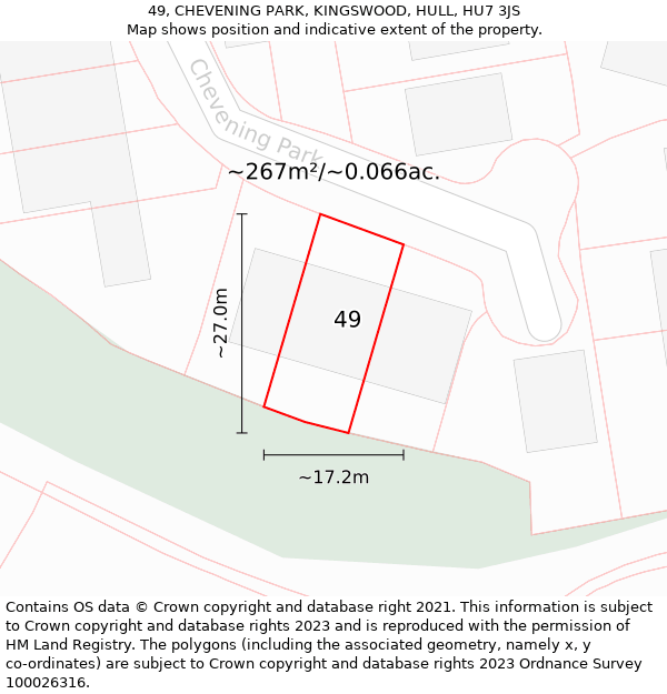 49, CHEVENING PARK, KINGSWOOD, HULL, HU7 3JS: Plot and title map