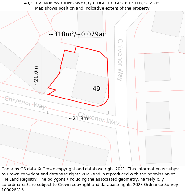 49, CHIVENOR WAY KINGSWAY, QUEDGELEY, GLOUCESTER, GL2 2BG: Plot and title map