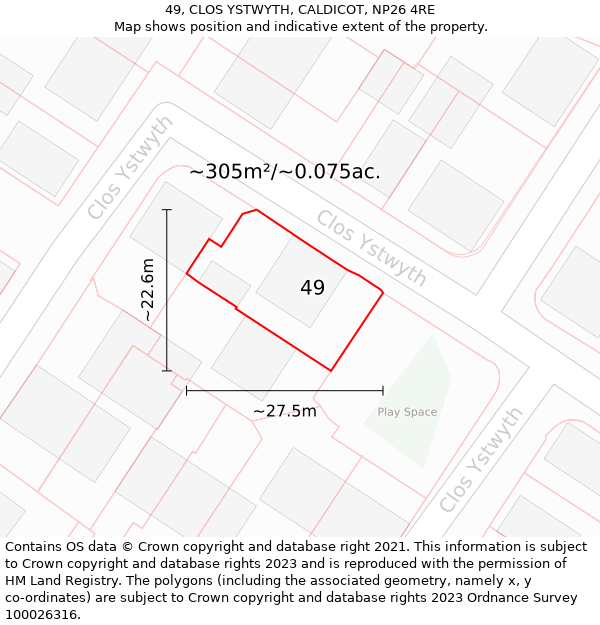 49, CLOS YSTWYTH, CALDICOT, NP26 4RE: Plot and title map