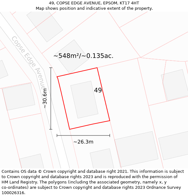 49, COPSE EDGE AVENUE, EPSOM, KT17 4HT: Plot and title map