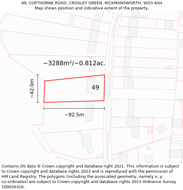 49, COPTHORNE ROAD, CROXLEY GREEN, RICKMANSWORTH, WD3 4AH: Plot and title map