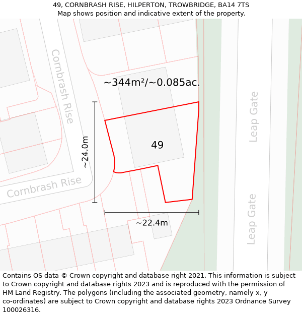 49, CORNBRASH RISE, HILPERTON, TROWBRIDGE, BA14 7TS: Plot and title map