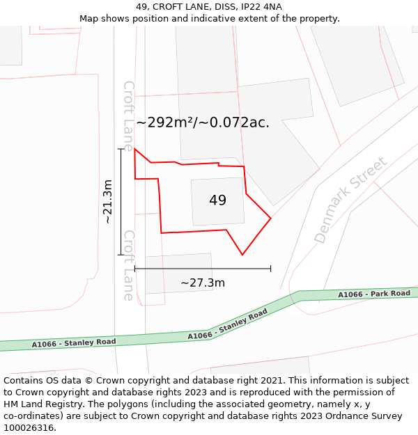 49, CROFT LANE, DISS, IP22 4NA: Plot and title map