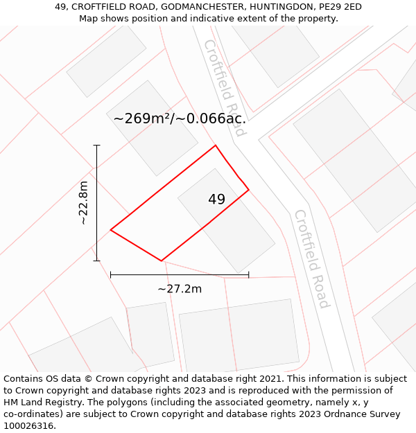 49, CROFTFIELD ROAD, GODMANCHESTER, HUNTINGDON, PE29 2ED: Plot and title map