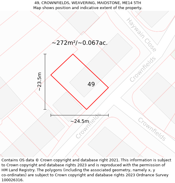 49, CROWNFIELDS, WEAVERING, MAIDSTONE, ME14 5TH: Plot and title map