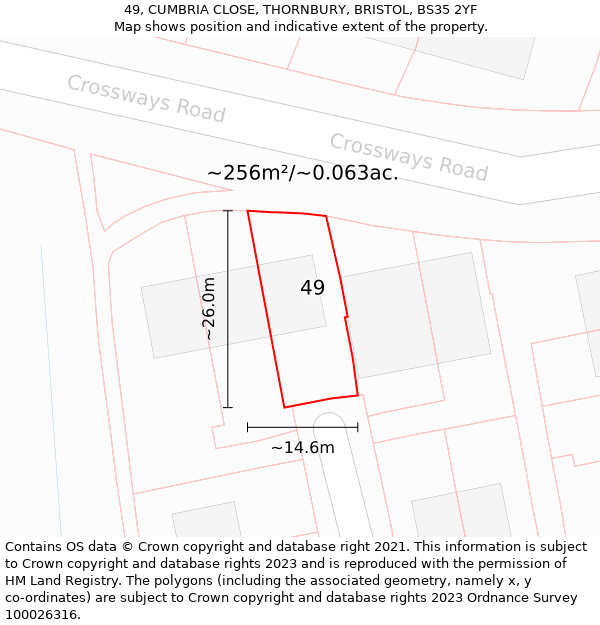 49, CUMBRIA CLOSE, THORNBURY, BRISTOL, BS35 2YF: Plot and title map