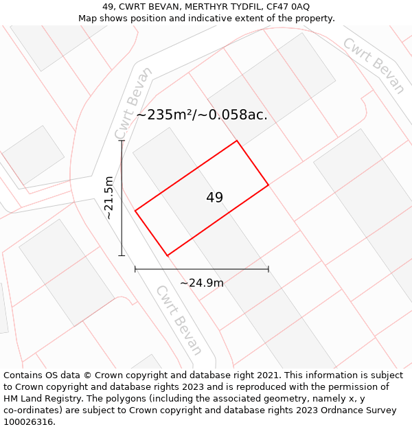 49, CWRT BEVAN, MERTHYR TYDFIL, CF47 0AQ: Plot and title map