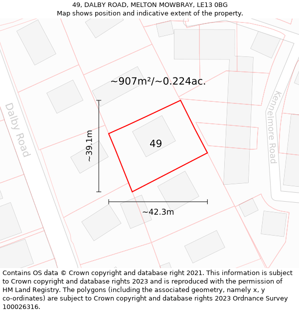 49, DALBY ROAD, MELTON MOWBRAY, LE13 0BG: Plot and title map