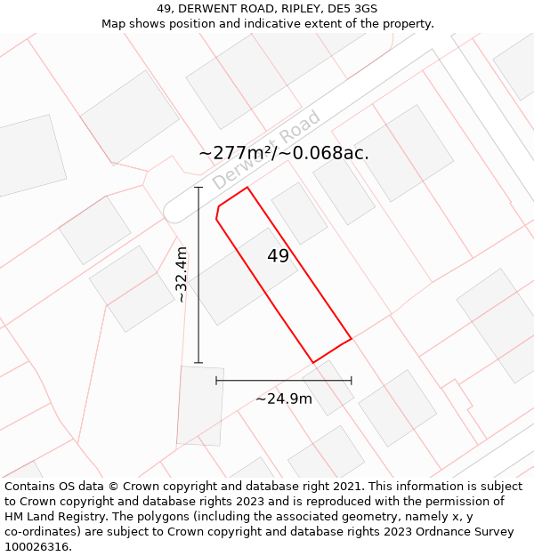 49, DERWENT ROAD, RIPLEY, DE5 3GS: Plot and title map