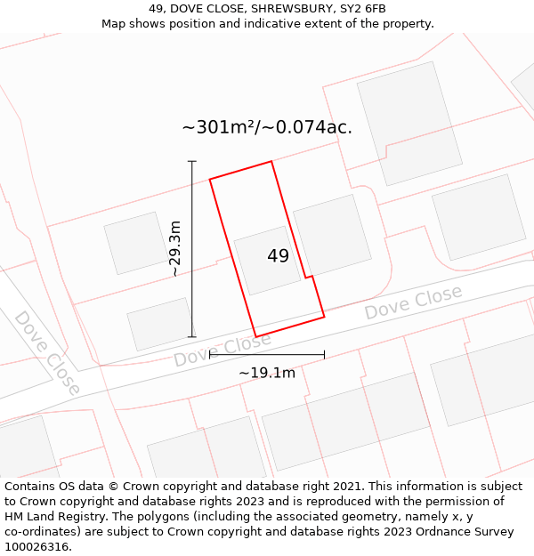 49, DOVE CLOSE, SHREWSBURY, SY2 6FB: Plot and title map