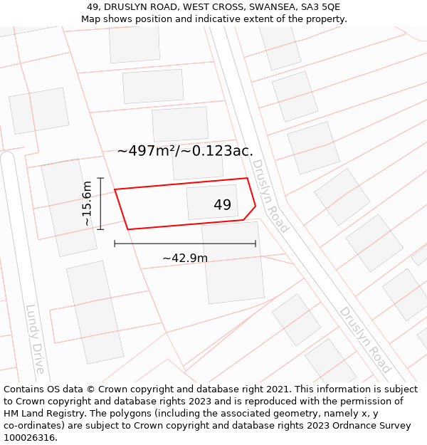 49, DRUSLYN ROAD, WEST CROSS, SWANSEA, SA3 5QE: Plot and title map