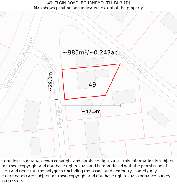 49, ELGIN ROAD, BOURNEMOUTH, BH3 7DJ: Plot and title map