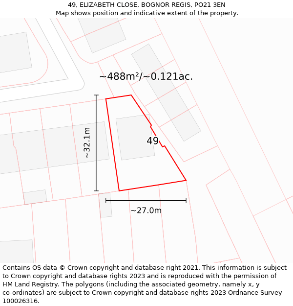 49, ELIZABETH CLOSE, BOGNOR REGIS, PO21 3EN: Plot and title map