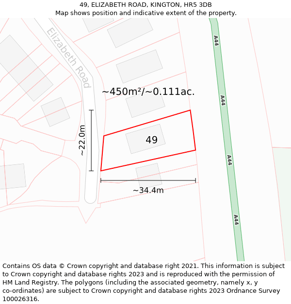 49, ELIZABETH ROAD, KINGTON, HR5 3DB: Plot and title map