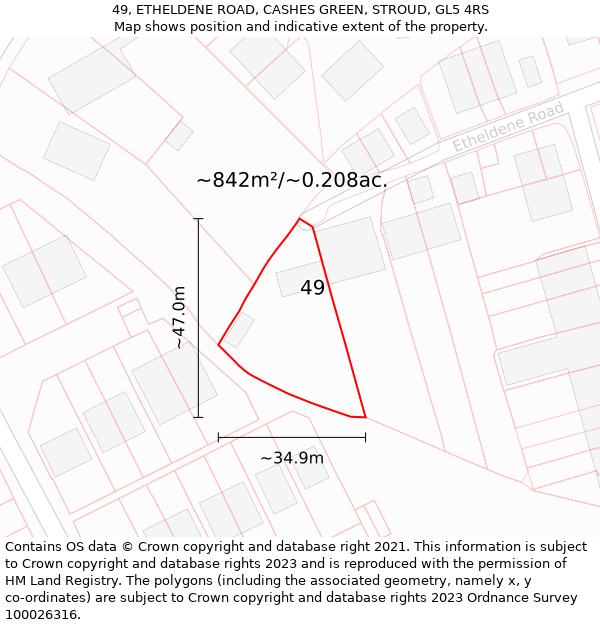 49, ETHELDENE ROAD, CASHES GREEN, STROUD, GL5 4RS: Plot and title map