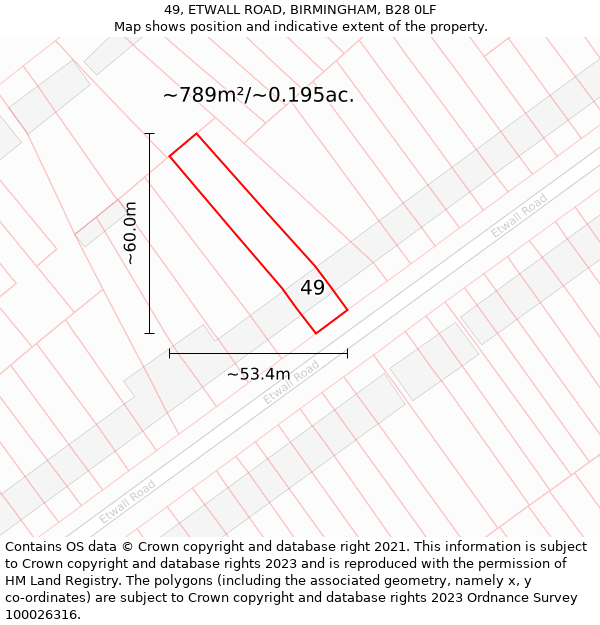 49, ETWALL ROAD, BIRMINGHAM, B28 0LF: Plot and title map