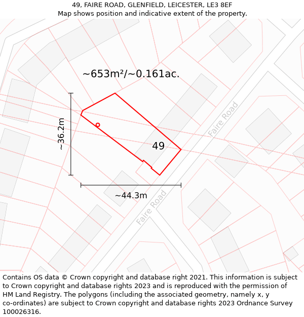 49, FAIRE ROAD, GLENFIELD, LEICESTER, LE3 8EF: Plot and title map