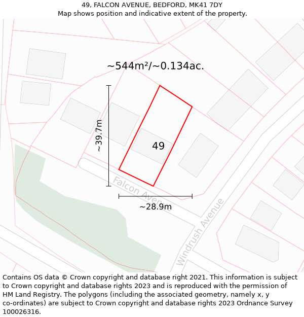 49, FALCON AVENUE, BEDFORD, MK41 7DY: Plot and title map
