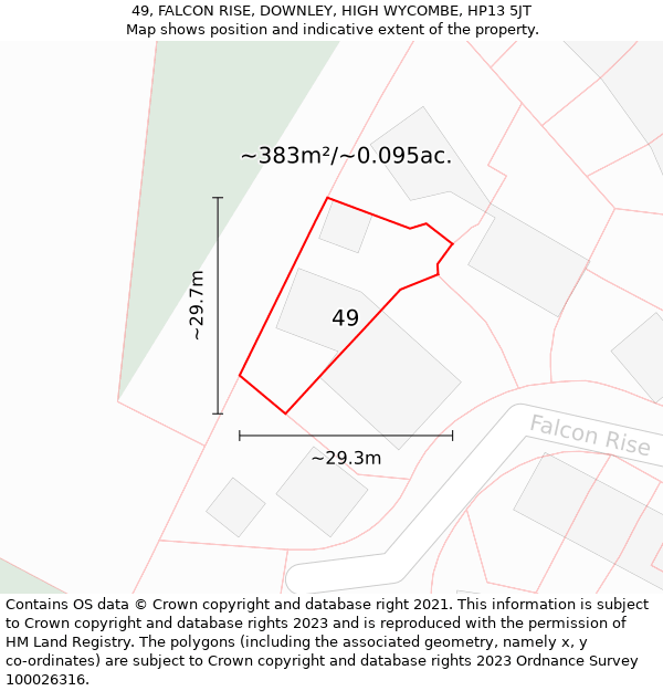 49, FALCON RISE, DOWNLEY, HIGH WYCOMBE, HP13 5JT: Plot and title map