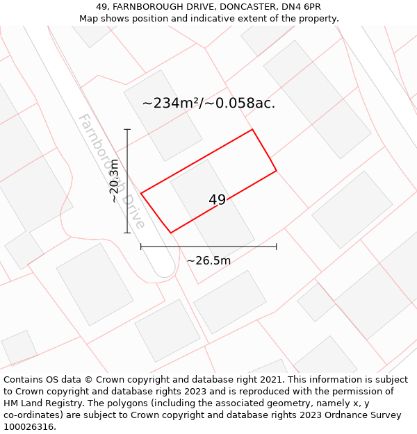 49, FARNBOROUGH DRIVE, DONCASTER, DN4 6PR: Plot and title map