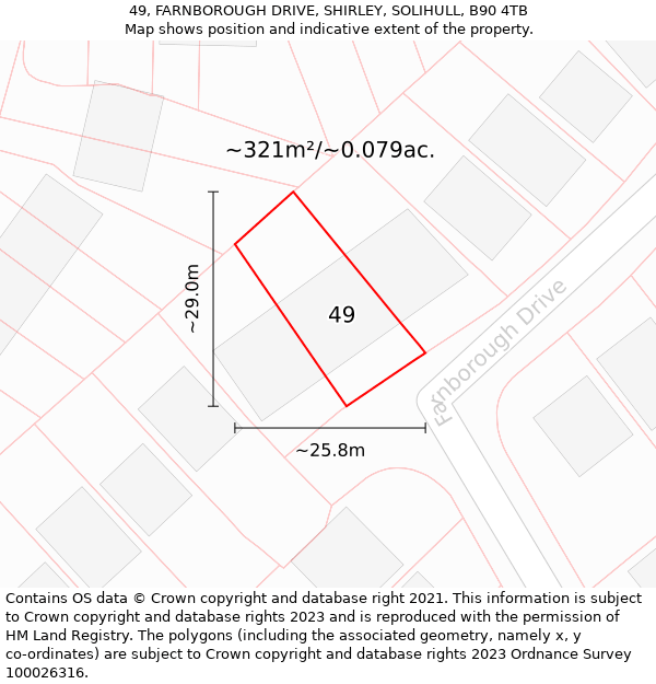 49, FARNBOROUGH DRIVE, SHIRLEY, SOLIHULL, B90 4TB: Plot and title map