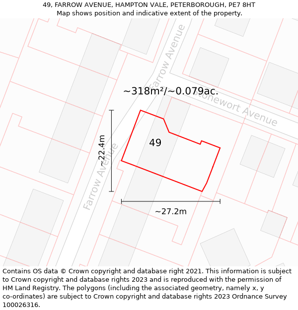 49, FARROW AVENUE, HAMPTON VALE, PETERBOROUGH, PE7 8HT: Plot and title map