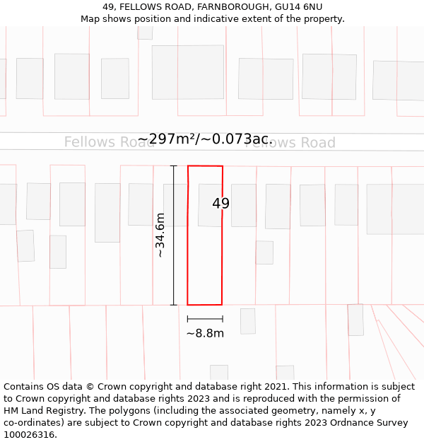 49, FELLOWS ROAD, FARNBOROUGH, GU14 6NU: Plot and title map